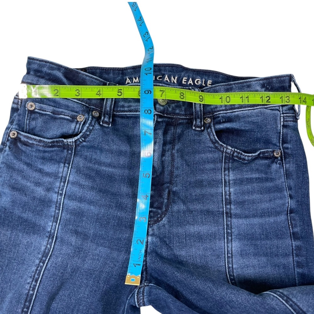 American Eagle 4 Dark Wash Festival Flare Jeans Front Seam Side Slit Boho Retro - Picture 4 of 11